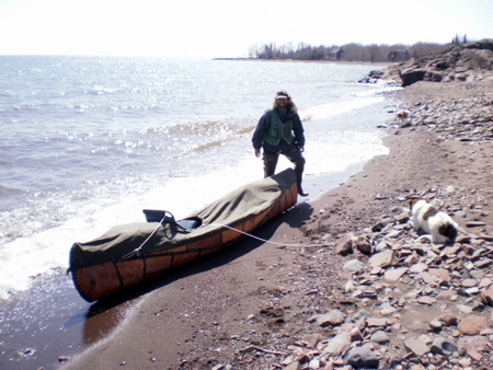 Arrowhead Journey - Hand made birch bark canoe and canvas water skirt