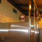 Beverly at scary Iowa bathroom