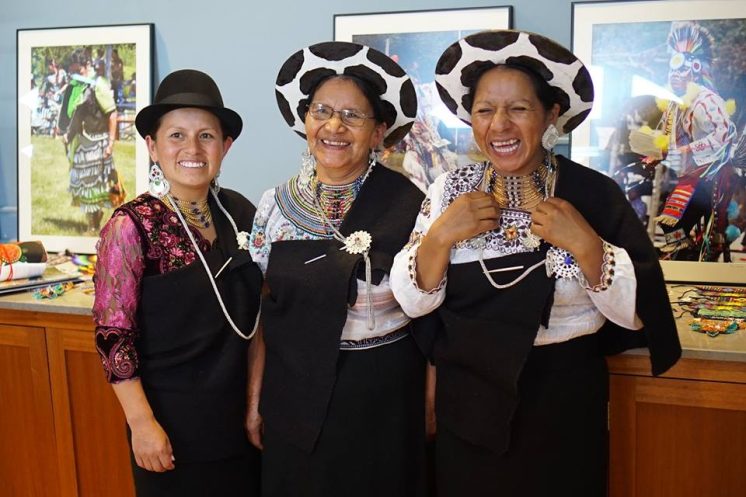 Visiting artists Petrona Guaillas, Victoria Sarango and Paulina Gonzalez said that visiting with beadwork artists from the Northland was the highlight of their stay. Photo by Caitlin Nielson.